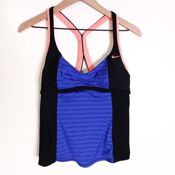 Nike Tankini Swim Top 10 Racerback Striped Athletic Swimsuit Womens Sportswear - Picture 1 of 7